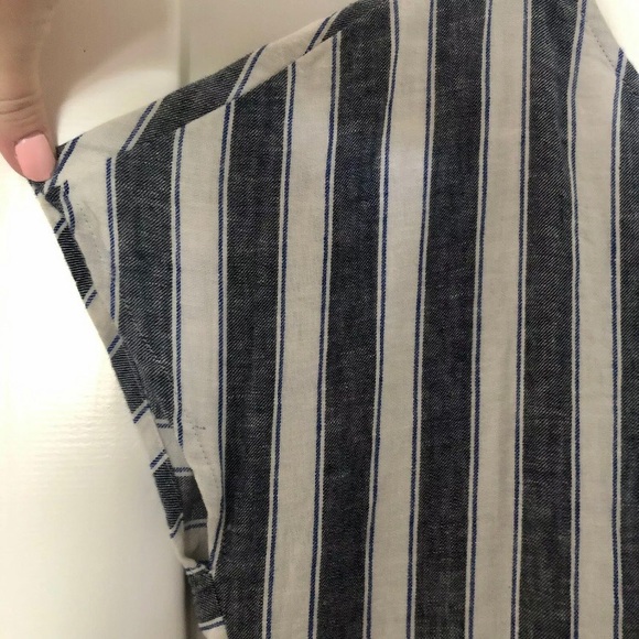 Madewell Blue/White Stripe Round Neck Cap Sleeve T-Shirt Dress w/ Pockets W XS - Picture 3 of 8